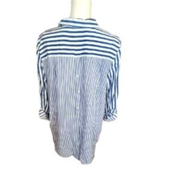 Jane and Delancey Long Sleeve Navy Blue and White Stripes Shirt in Size Large - Picture 2 of 6
